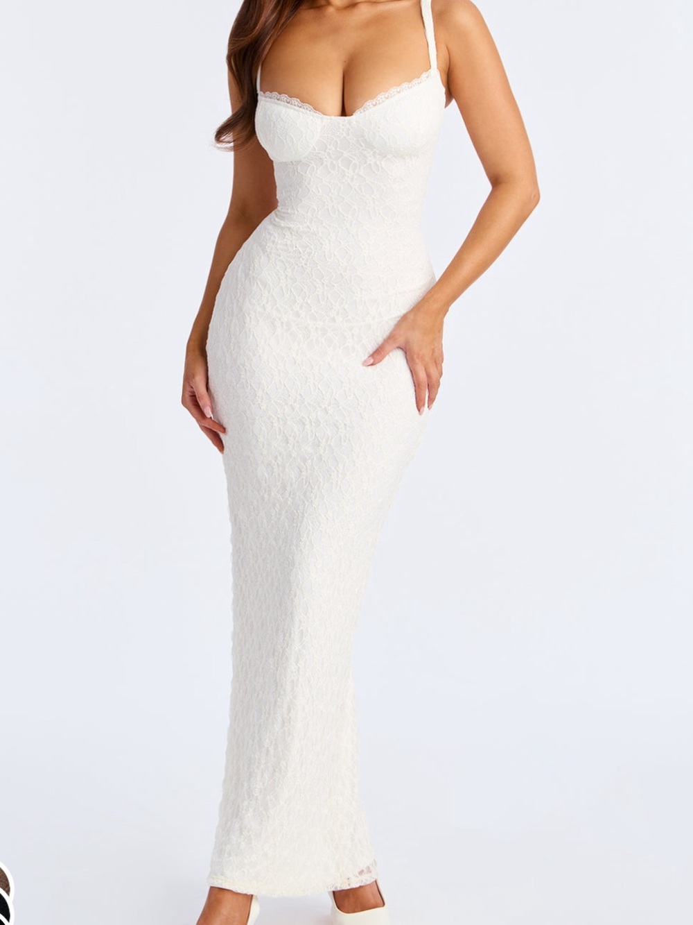 Fashion Nova White Lace Bustier Maxi Dress